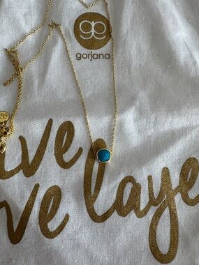 Gorjana Gold Chain with Teal Hexagon Pendant
